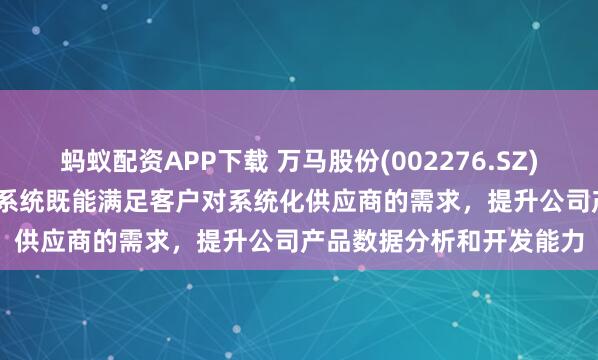 蚂蚁配资APP下载 万马股份(002276.SZ)：万马机器人智连 CCa 系统既能满足客户对系统化供应商的需求，提升公司产品数据分析和开发能力