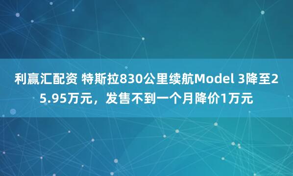 利赢汇配资 特斯拉830公里续航Model 3降至25.95万元，发售不到一个月降价1万元